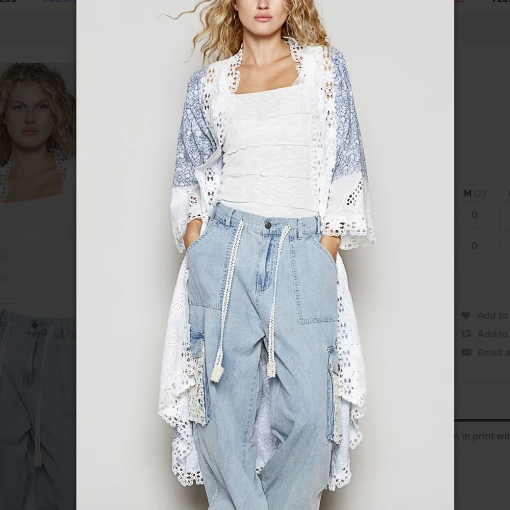 POL “Aruba” POL Vintage Washed Long Open Cardigan with Lace Detail Cover up 10_3